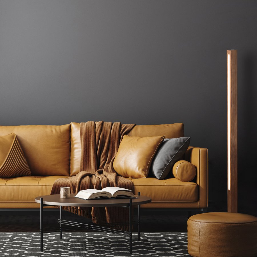 TK Teo LED gulvlampe - valnttfarget tre og sort metall