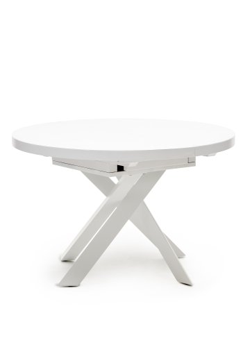 KAVE HOME Vashti spisebord, med uttrekk, rundt - glass, MDF og hvitt stl (120(160)x120)