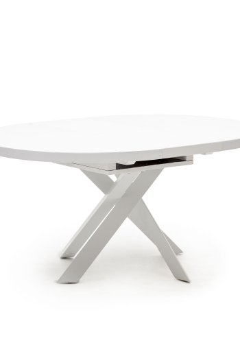 KAVE HOME Vashti spisebord, med uttrekk, rundt - glass, MDF og hvitt stl (120(160)x120)