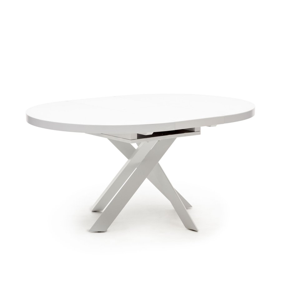 KAVE HOME Vashti spisebord, med uttrekk, rundt - glass, MDF og hvitt stl (120(160)x120)