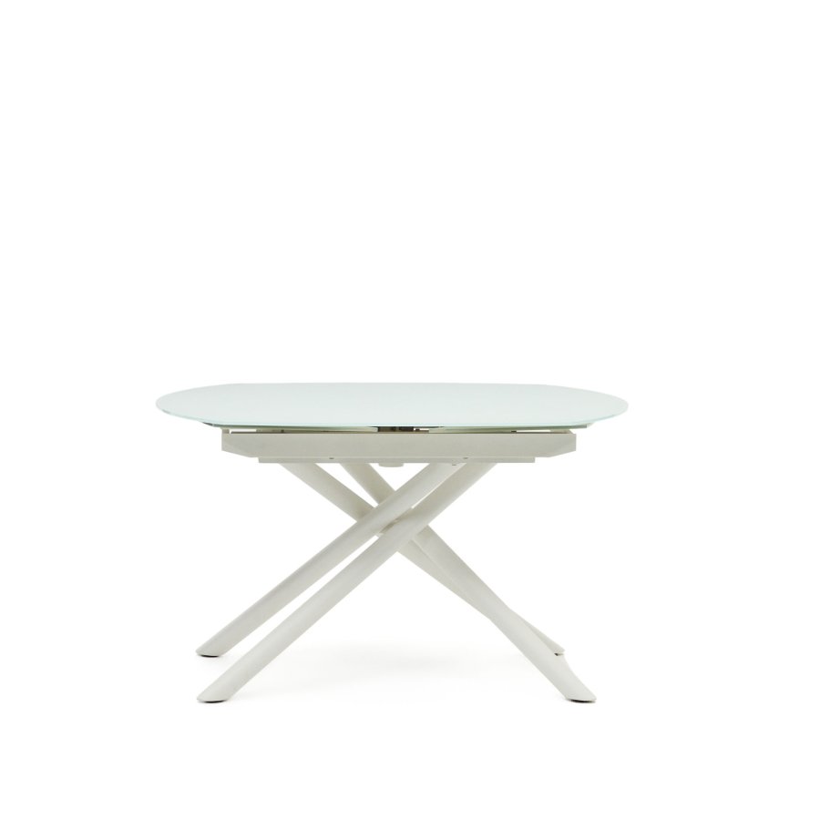 KAVE HOME Yodalia spisebord, med uttrekk - glass, MDF og hvitt stl (130(190)x100) 