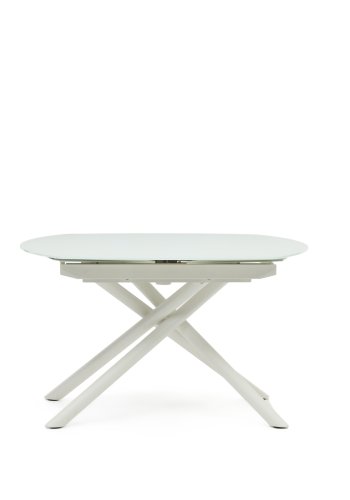 KAVE HOME Yodalia spisebord, med uttrekk - glass, MDF og hvitt stl (130(190)x100) 