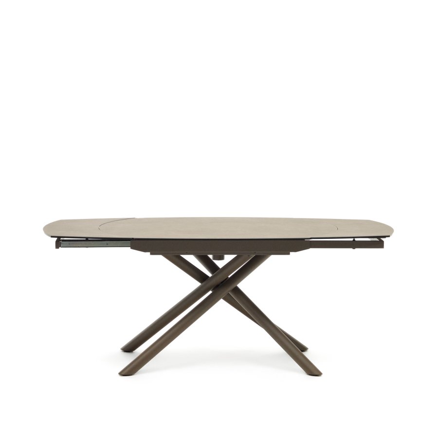 KAVE HOME Yodalia spisebord, med uttrekk - brunt porselen og stl (130(190)x100)