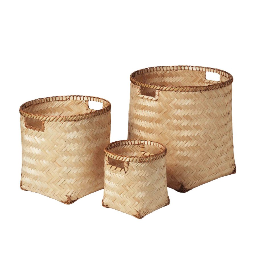 BROSTE COPENHAGEN Kasia Korb, m. Griff - Naturbambus (3er-Set)