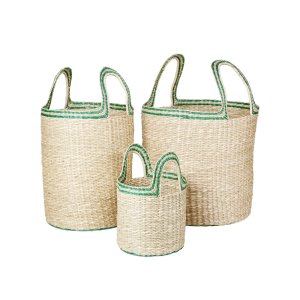 BROSTE COPENHAGEN Lykke kurv, m. hank - grn og natur sgrs (st med 3)