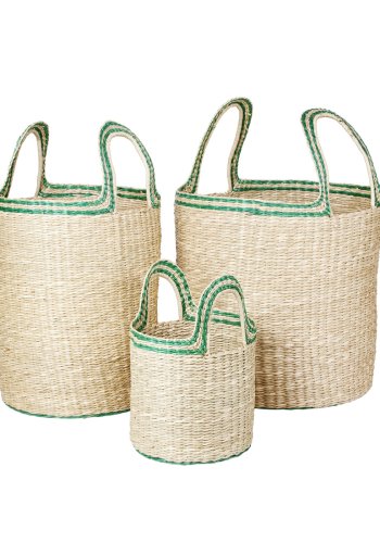 BROSTE COPENHAGEN Lykkekurv, m. hank - grnt og naturlig sjgress (sett med 3)