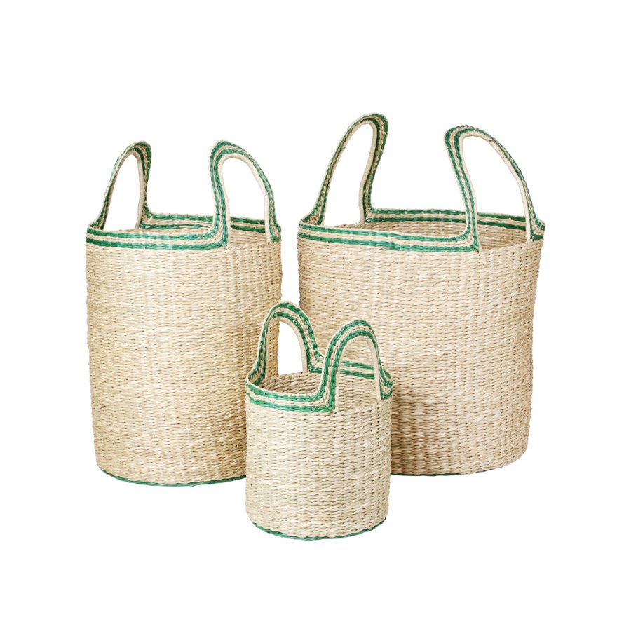 BROSTE COPENHAGEN Lykkekurv, m. hank - grnt og naturlig sjgress (sett med 3)