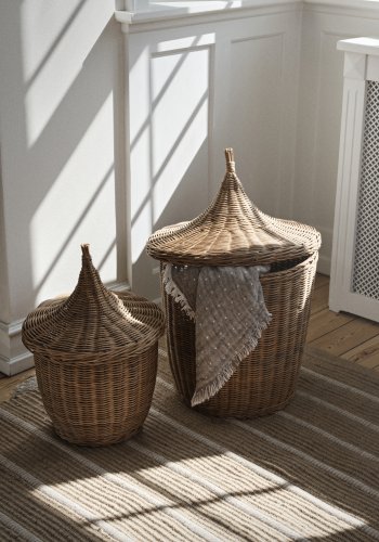 BROSTE COPENHAGEN Pallas Korb, m. Deckel – naturbraunes Rattan (2er-Set)