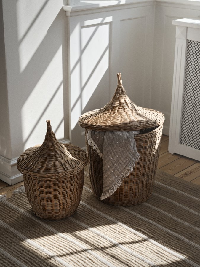 BROSTE COPENHAGEN Pallas Korb, m. Deckel – naturbraunes Rattan (2er-Set)