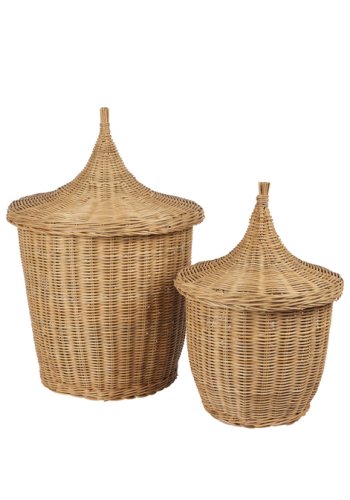 BROSTE COPENHAGEN Pallas Korb, m. Deckel – naturbraunes Rattan (2er-Set)