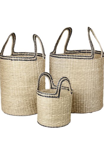 BROSTE COPENHAGEN Lykkekurv, m. hank - svart og naturlig sjgress (sett med 3)