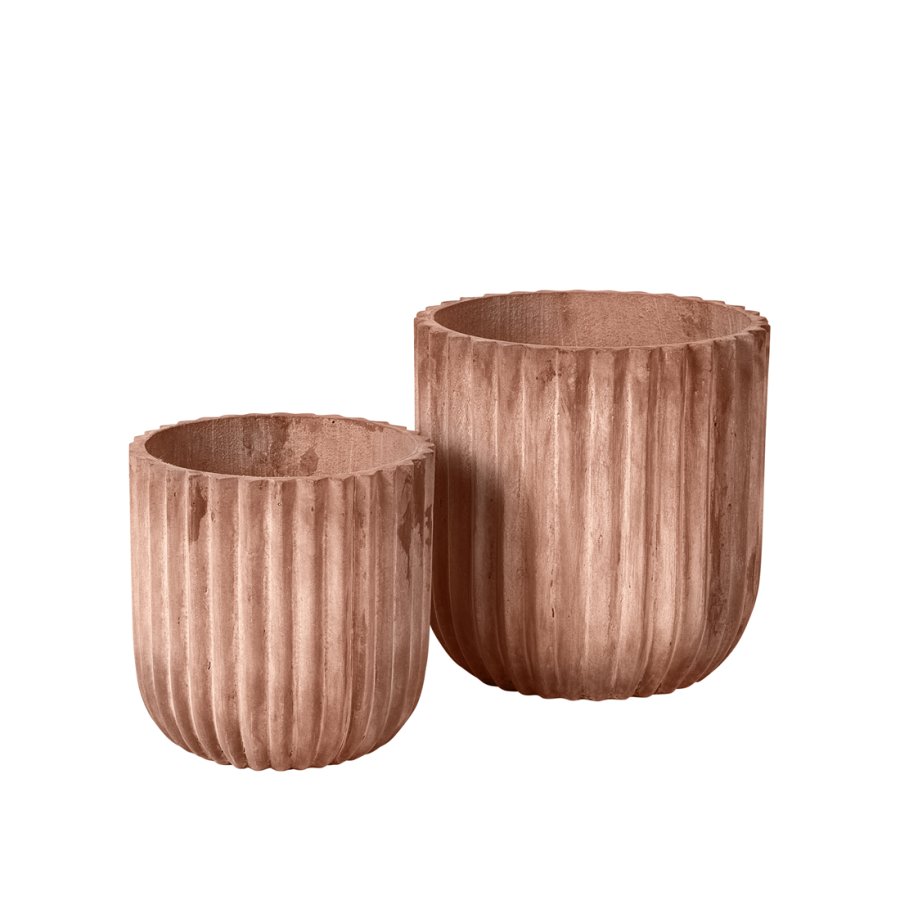 BROSTE COPENHAGEN Fiber utepotte, rund - terrakottafibersement (sett med 2)