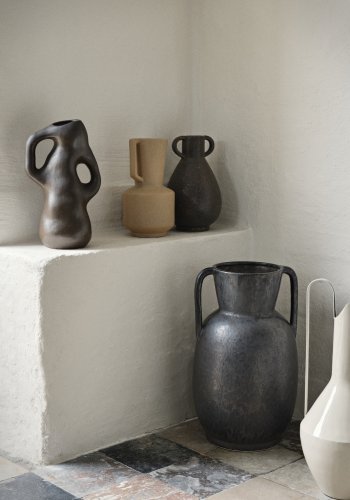 BROSTE COPENHAGEN Simi vase, rund - antikk gr/svart keramikk