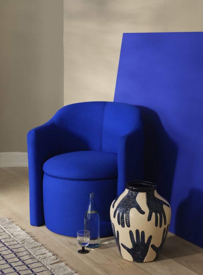 BROSTE COPENHAGEN Mime vase, rund - intens bl og regnfull dag gr keramikk