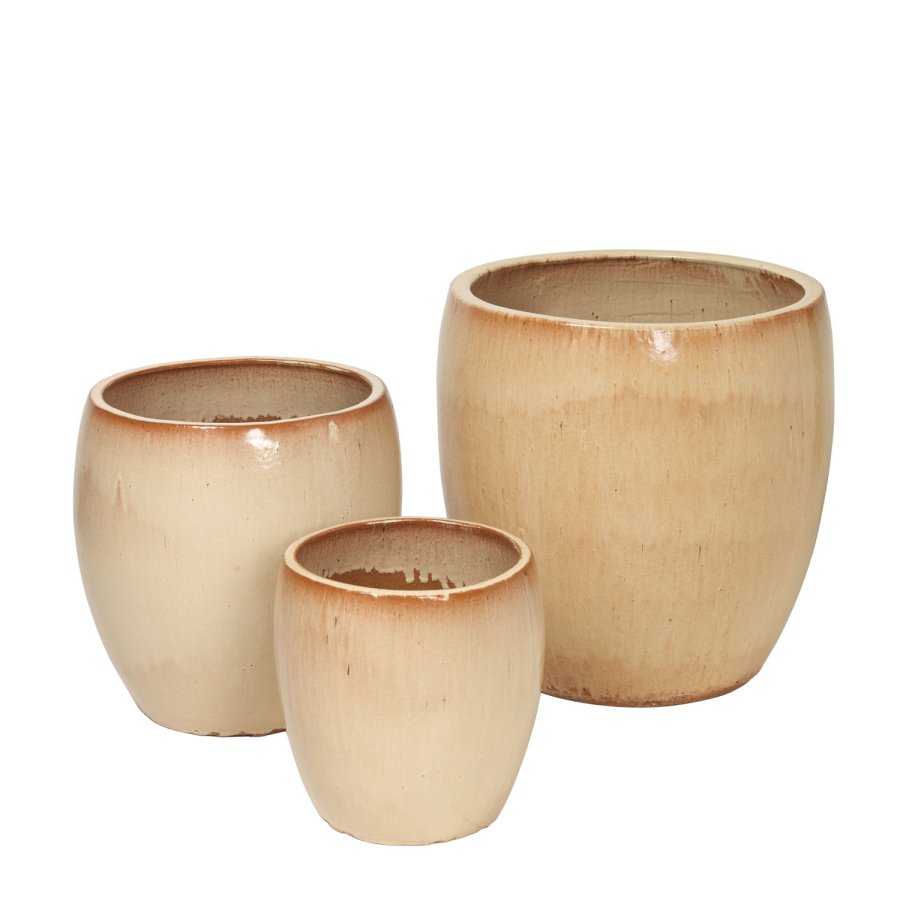 BROSTE COPENHAGEN Karmen Gefäß, rund – antikgelber Ton (3er-Set)