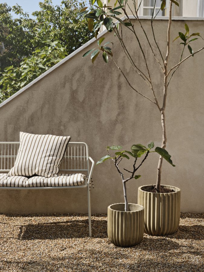 BROSTE COPENHAGEN Fiber utepotte, rund - antikk beige fibersement (sett med 2)