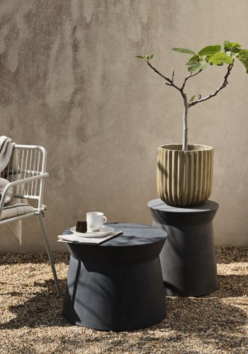 BROSTE COPENHAGEN Fiber utepotte, rund - antikk beige fibersement (sett med 2)