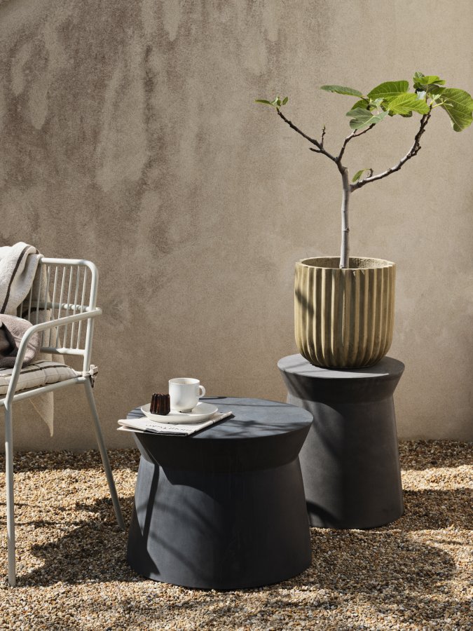 BROSTE COPENHAGEN Fiber utepotte, rund - antikk beige fibersement (sett med 2)