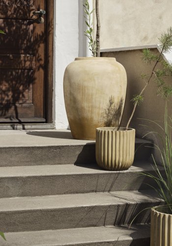 BROSTE COPENHAGEN Fiber utepotte, rund - antikk beige fibersement (sett med 2)