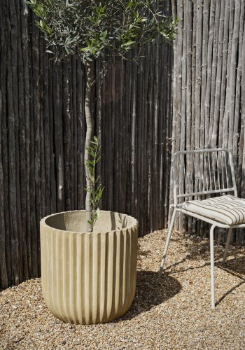 BROSTE COPENHAGEN Fiber utepotte, rund - antikk beige fibersement