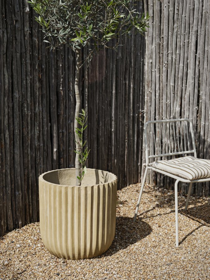 BROSTE COPENHAGEN Fiber utepotte, rund - antikk beige fibersement