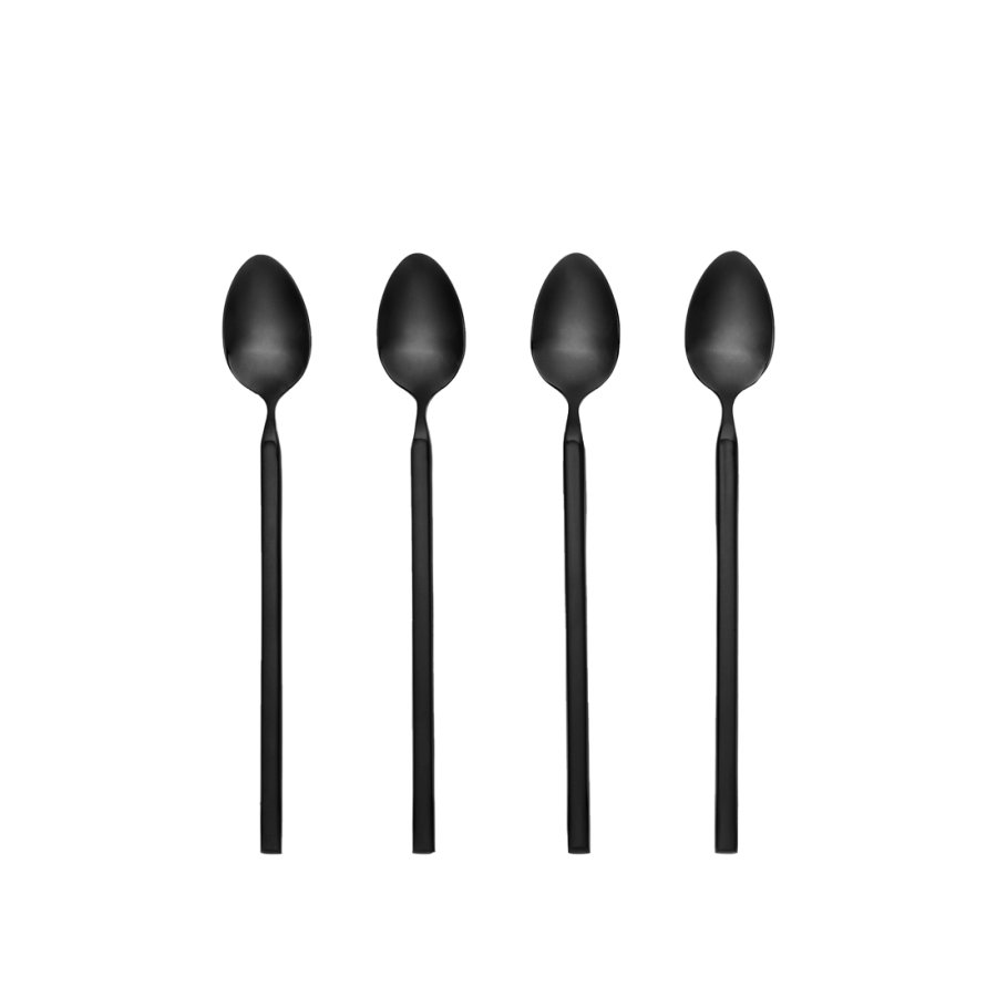 BROSTE COPENHAGEN Tvis Langer Löffel – Titanschwarzer Edelstahl (4er-Set)
