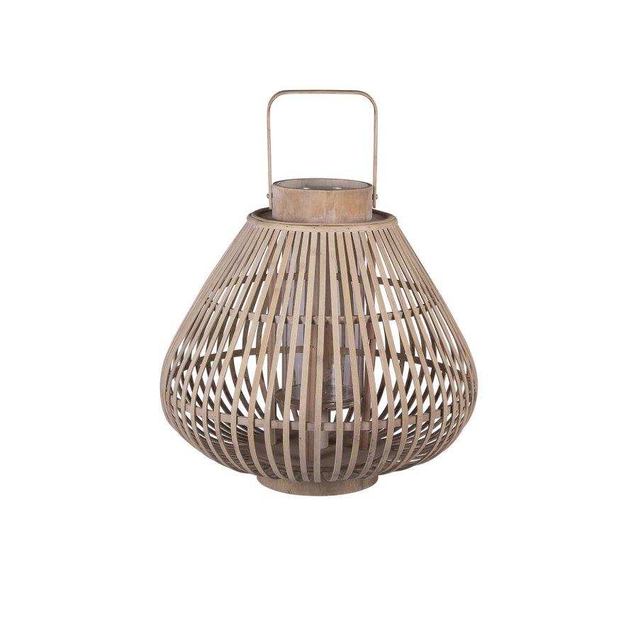 BROSTE COPENHAGEN Sahara M Laterne, rund – Glas und natürlicher Bambus (39)
