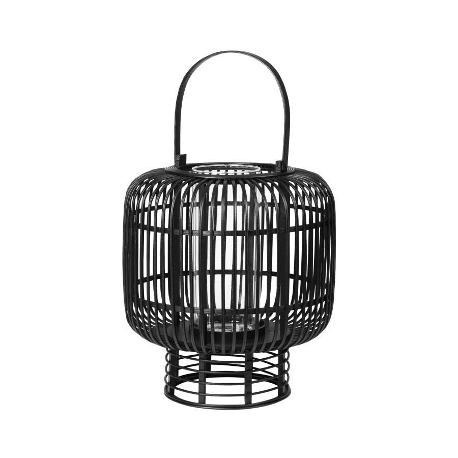 BROSTE COPENHAGEN rund Goran-lykt, m. hndtak - glass og sort bambus (37)