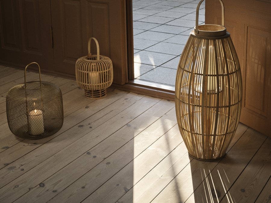 BROSTE COPENHAGEN Goran lanterne, rund - glass og naturlig bambus (27,5)