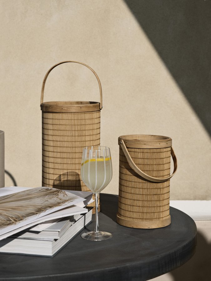 BROSTE COPENHAGEN Saya Laterne, rund – Glas und natürlicher Bambus (14)