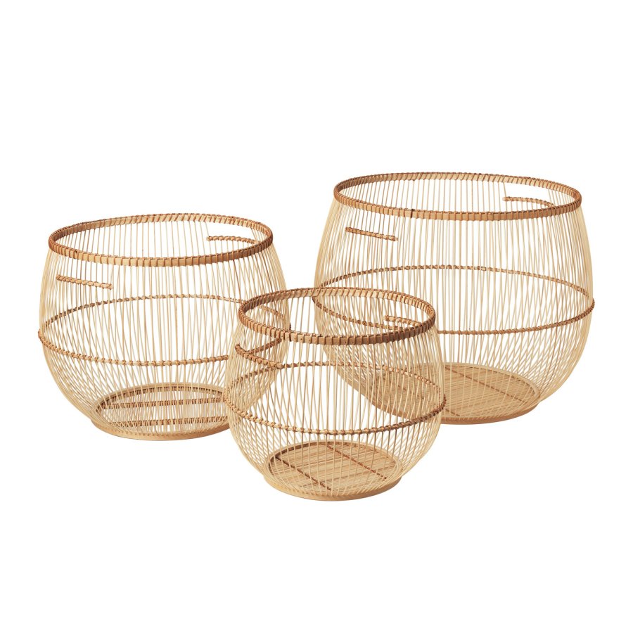 BROSTE COPENHAGEN Soffy Korb, rund – natürlicher Bambus (3er-Set)