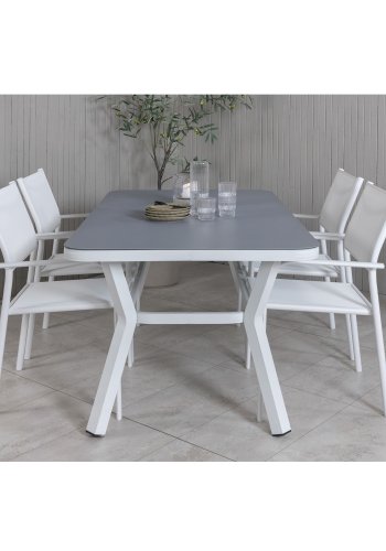 VENTURE DESIGN Virya hagebord - grtt glass og hvit aluminium (160x90)
