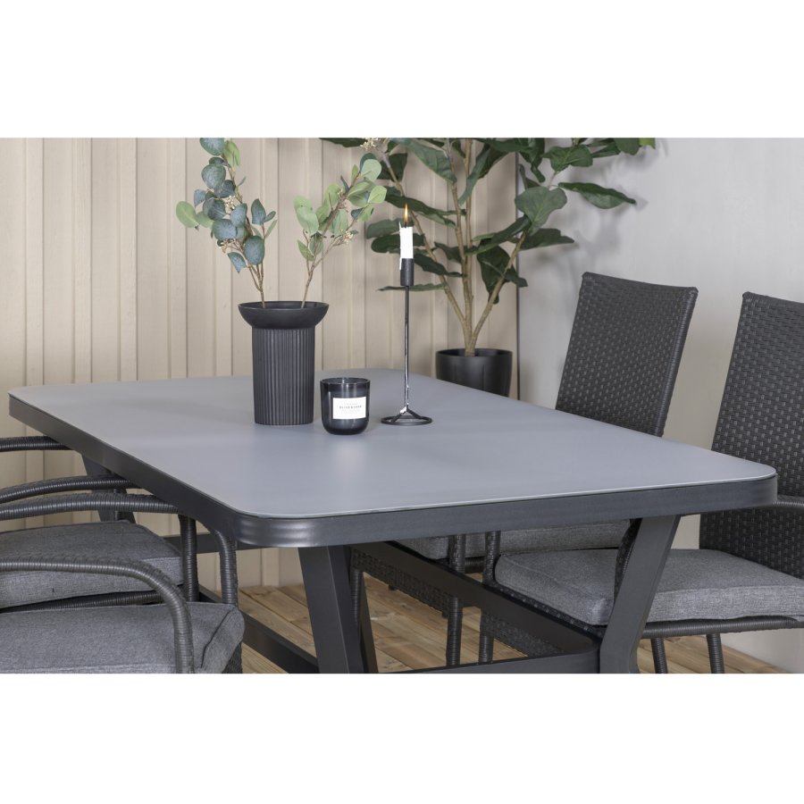 VENTURE DESIGN Virya hagebord - grtt glass og svart aluminium (160x90)