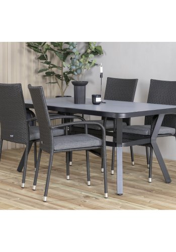 VENTURE DESIGN Virya hagebord - grtt glass og svart aluminium (160x90)