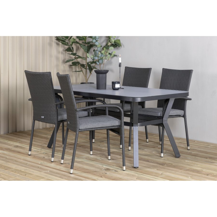 VENTURE DESIGN Virya hagebord - grtt glass og svart aluminium (160x90)