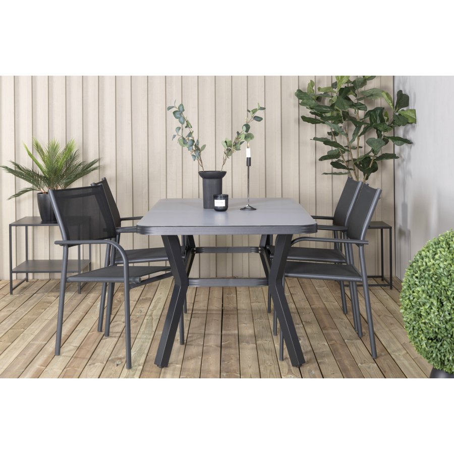 VENTURE DESIGN Virya hagebord - grtt glass og svart aluminium (160x90)