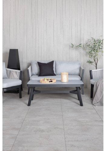 VENTURE DESIGN Virya loungesett (3+2+1) - gr puter, glass, grtt tau og svart aluminium