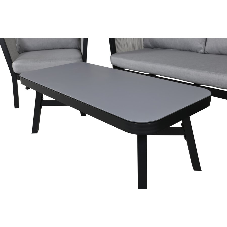 VENTURE DESIGN Virya loungesett (3+2+1) - gr puter, glass, grtt tau og svart aluminium
