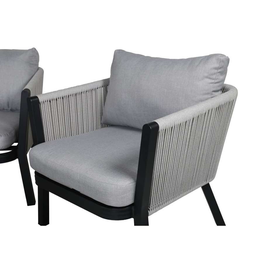 VENTURE DESIGN Virya loungesett (3+2+1) - gr puter, glass, grtt tau og svart aluminium