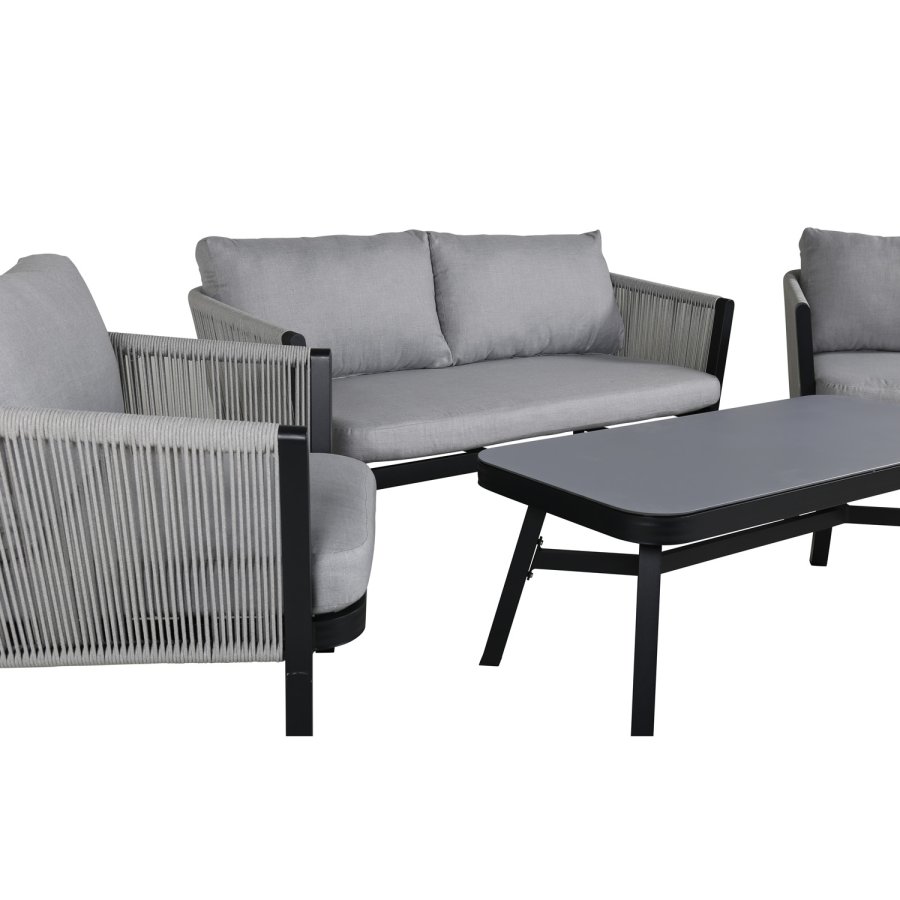 VENTURE DESIGN Virya loungesett (3+2+1) - gr puter, glass, grtt tau og svart aluminium
