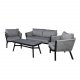 VENTURE DESIGN Virya loungesett (3+2+1) - gr puter, glass, grtt tau og svart aluminium