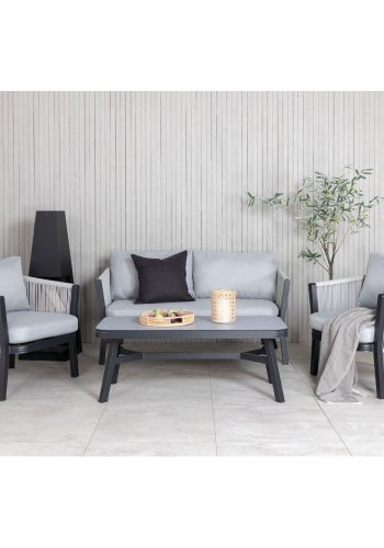 VENTURE DESIGN Virya loungesett (3+2+1) - gr puter, glass, grtt tau og svart aluminium