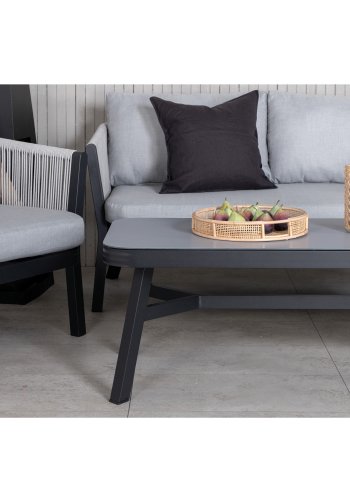 VENTURE DESIGN Virya loungesett (3+2+1) - gr puter, glass, grtt tau og svart aluminium