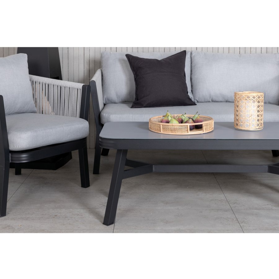 VENTURE DESIGN Virya loungesett (3+2+1) - gr puter, glass, grtt tau og svart aluminium