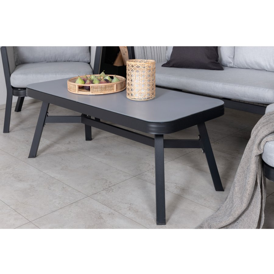 VENTURE DESIGN Virya loungesett (3+2+1) - gr puter, glass, grtt tau og svart aluminium