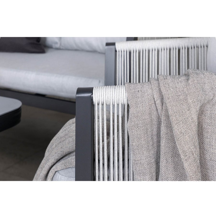 VENTURE DESIGN Virya loungesett (3+2+1) - gr puter, glass, grtt tau og svart aluminium