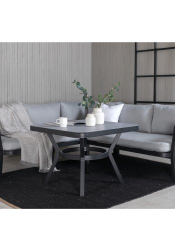 VENTURE DESIGN Virya hjrnesofasett - gr puter, glass, grtt tau og svart aluminium