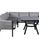 VENTURE DESIGN Virya Ecksofa-Set &ndash; graue Kissen, Glas, graues Seil und schwarzes Aluminium