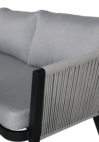 VENTURE DESIGN Virya Ecksofa-Set &ndash; graue Kissen, Glas, graues Seil und schwarzes Aluminium