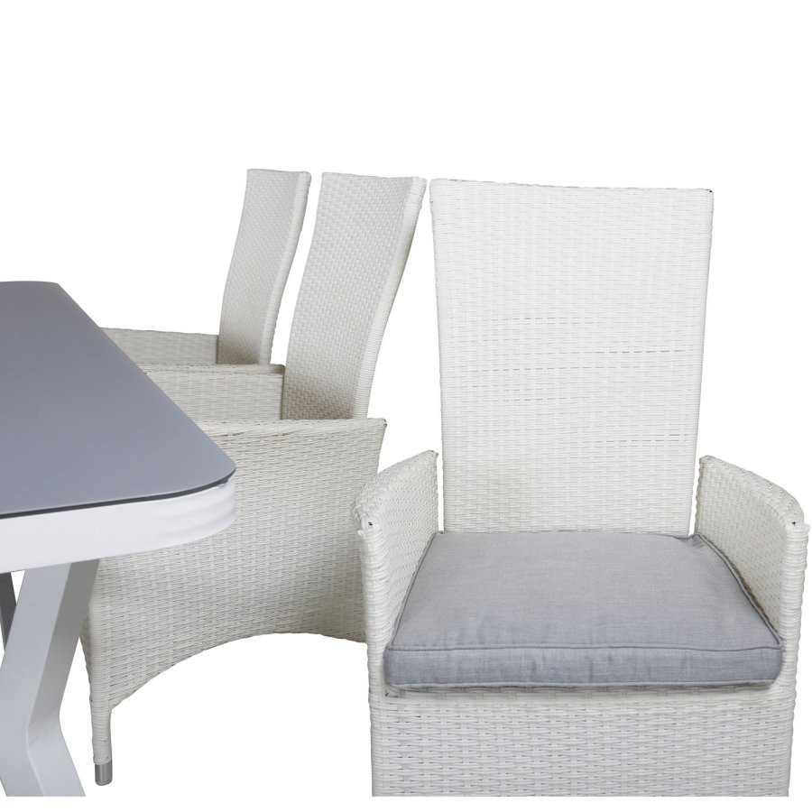 VENTURE DESIGN Padova hvilestol hagestol, med armlener og pute - gr polyester og hvit polyrattan